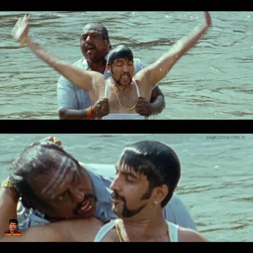 Santhanam looking thoroughly exasperated while questioning clumsy behavior