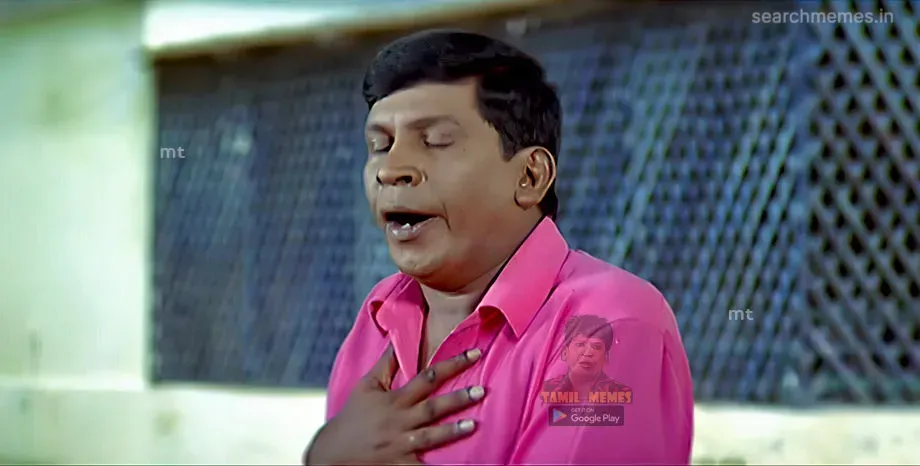 Vadivelu resting his hand on his chest with eyes closed in sheer relief
