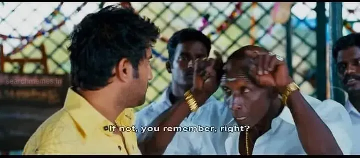 Santhanam talking assertively to Motta Rajendran in Boss Engira Bhaskaran