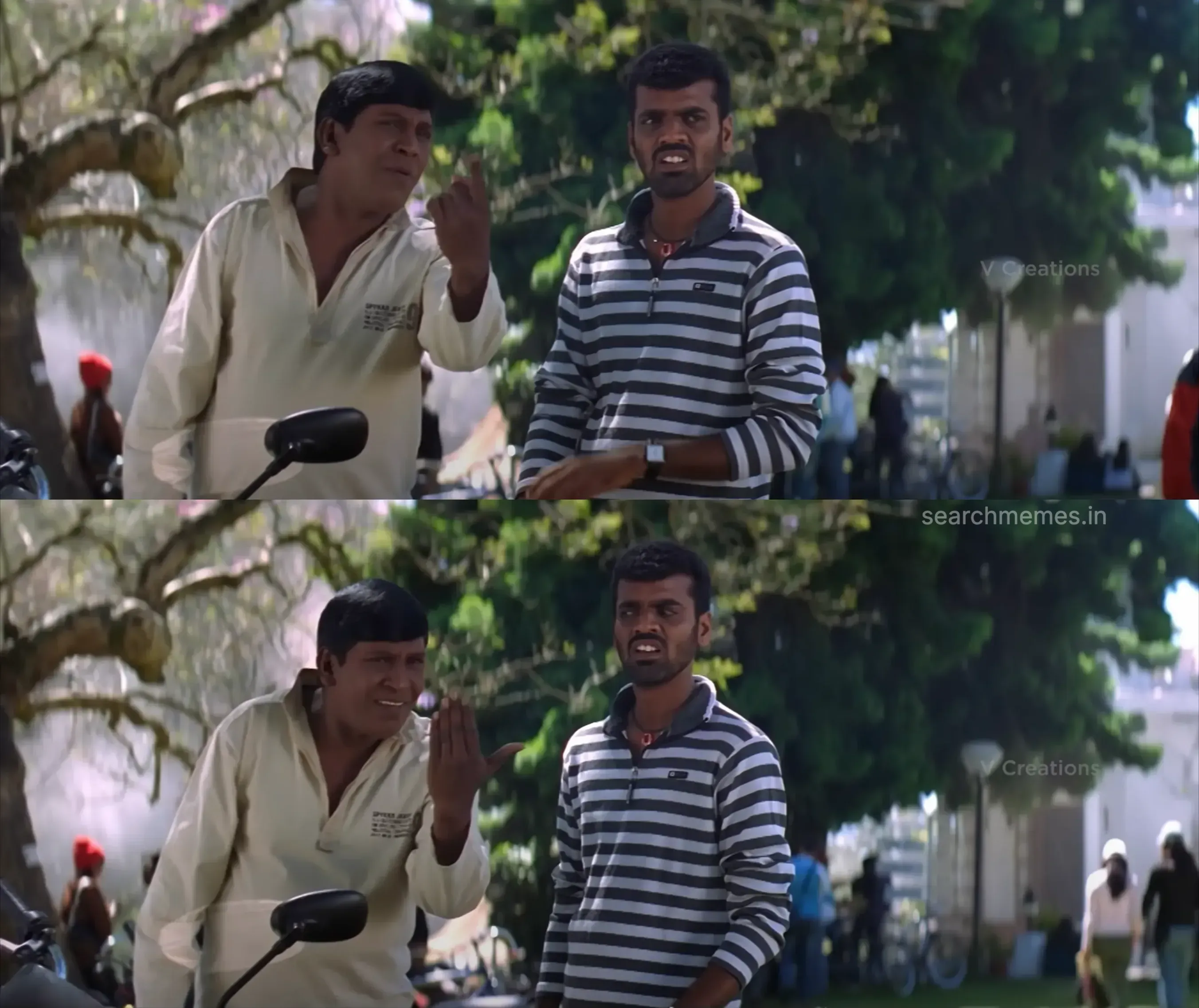 Vadivelu squinting into the distance with a confused baffled expression