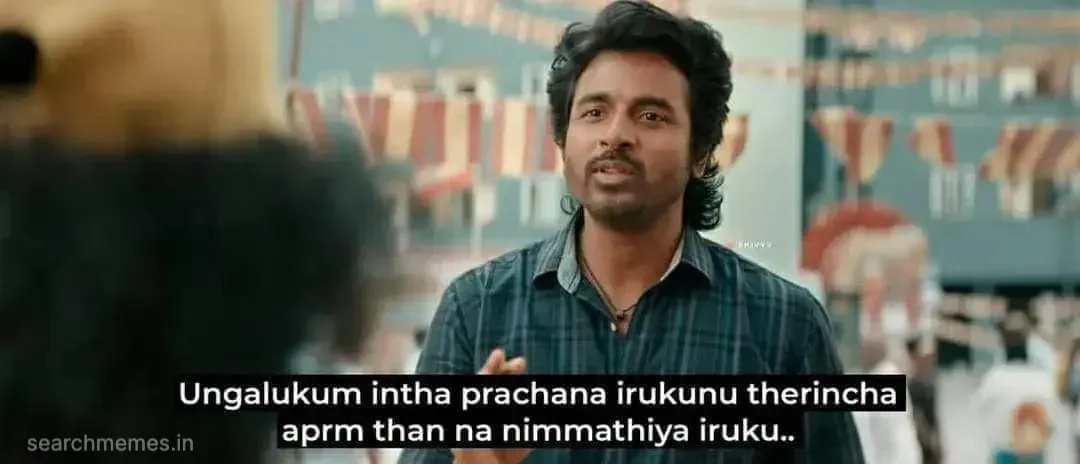 Sivakarthikeyan speaking with an open hand and relieved facial expression in Maaveeran