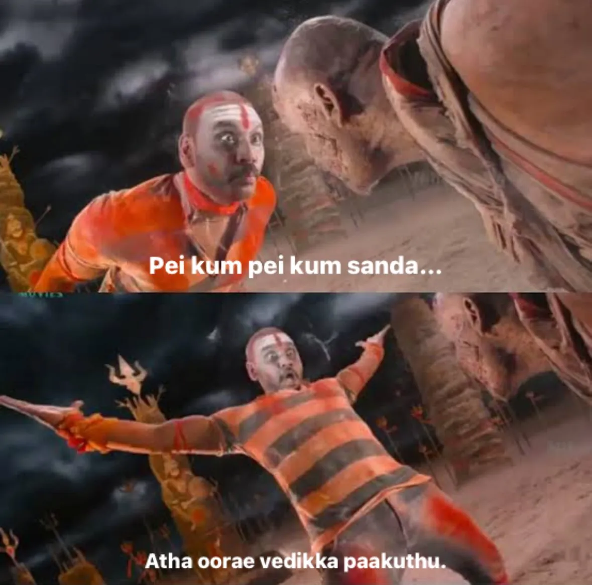 Kanchana | Pei kum peikum sanda atha oore vedikka paakkuthu Tamil Meme Templates