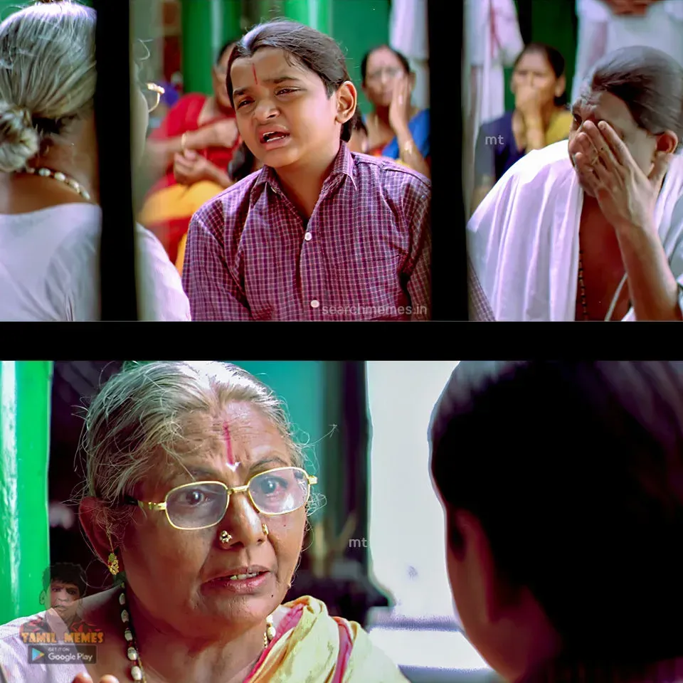 A young boy looking up with sincere tearful eyes asking an elder about justice