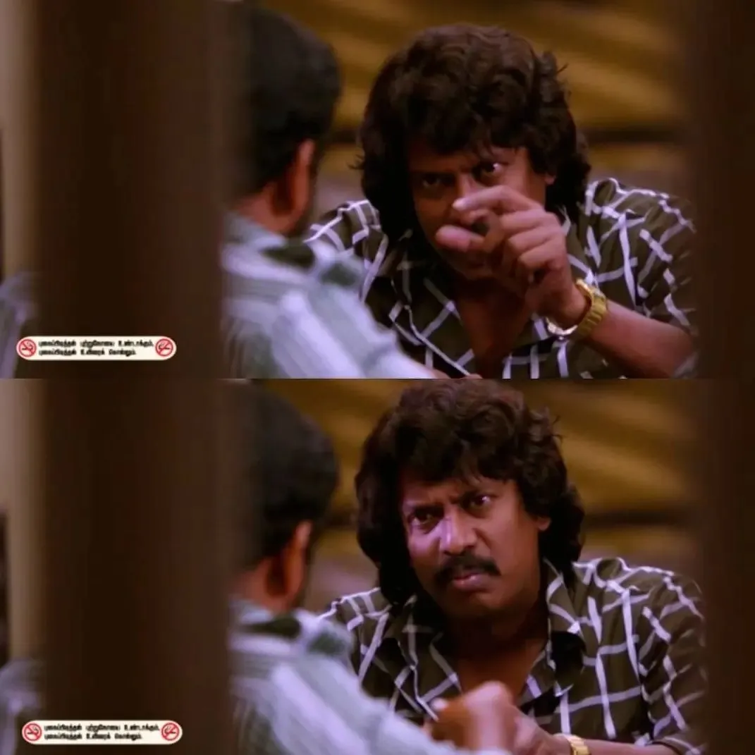 Samuthirakani gesturing with his fingers while earnestly explaining a theory