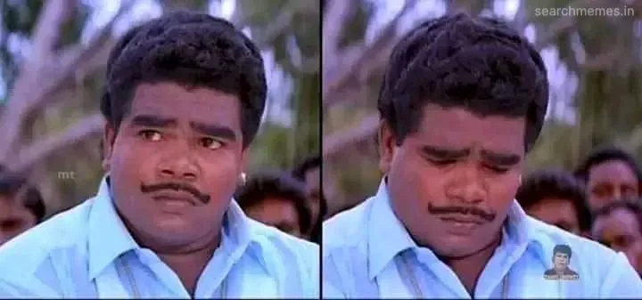 Ponnambalam looking guilty and looking down in remorse